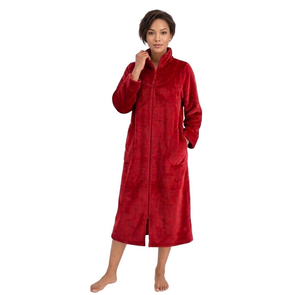Charter Club Intimates Long Plush Robe Front Zip‎ Housecoat Red Large